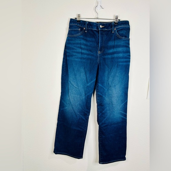 Express Mid-Rise Wide Leg Crop Jeans Size 8 Dark Wash Stretch Denim - Picture 1 of 9